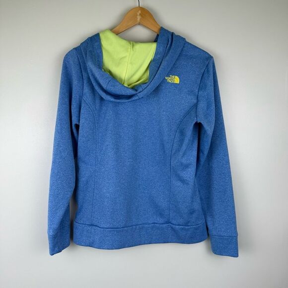 The North Face Heather Blue Yellow Logo Print Track Pullover Hoodie Ladies MED - Picture 4 of 6